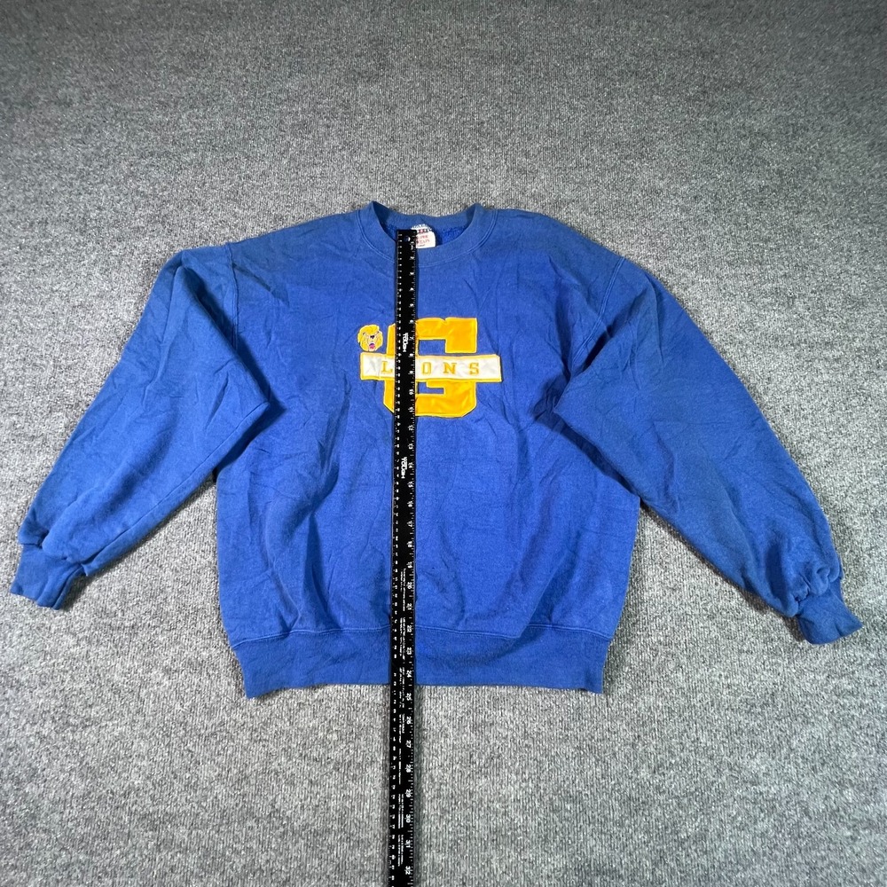 Vintage Jerzees Super Sweats Mens Large Blue G Lions Applique Pullover USA Made - Picture 2 of 11